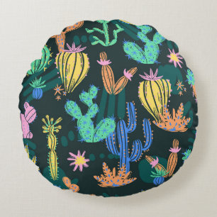 Handgetekende cactus: Scandinavisch naadloos. Rond Kussen