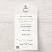 Handgetekende cake Doodle QR Code Moderne Bruiloft All In One Uitnodiging (Binnenkant)