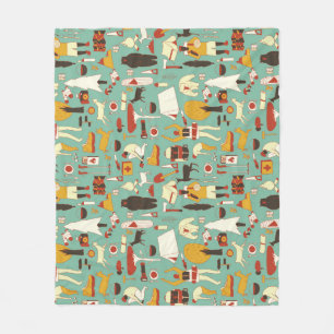 Handgetekende camping, retro naadloos patroon. fleece deken