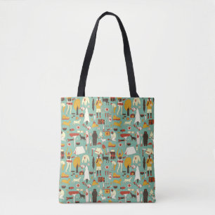 Handgetekende camping, retro naadloos patroon. tote bag