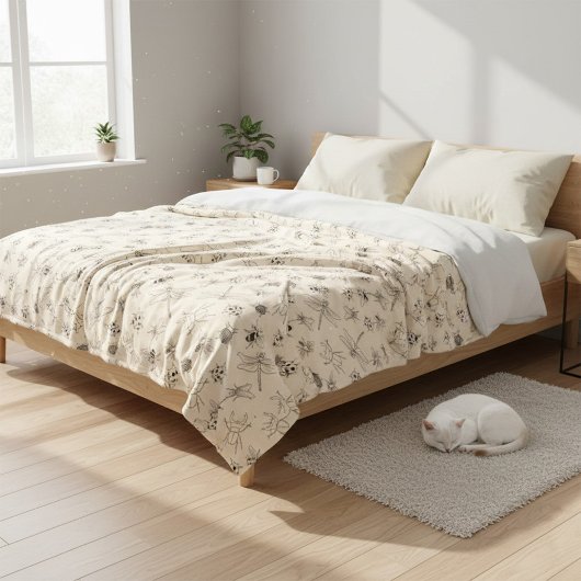 Handgetekende Cartoon Insecten Patroon Gooi Deken