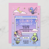 Handgetekende cartoon-uitnodiging voor uw kind kaart (Voorkant / Achterkant)