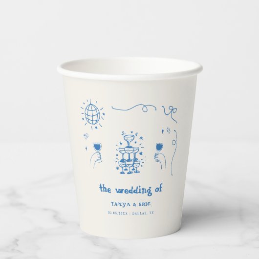 Handgetekende Champagne Franse Disco bruiloft Papieren Bekers (Achterkant)