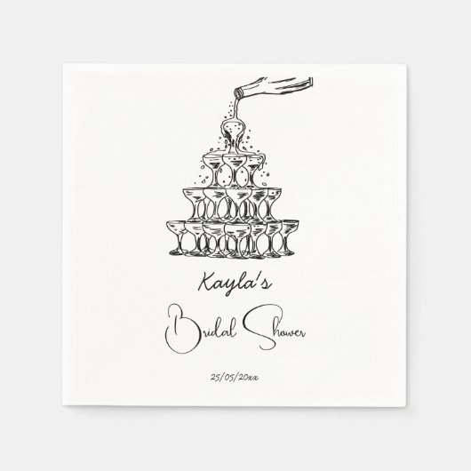 Handgetekende champagne toren minimalistische brui servet (Voorkant)