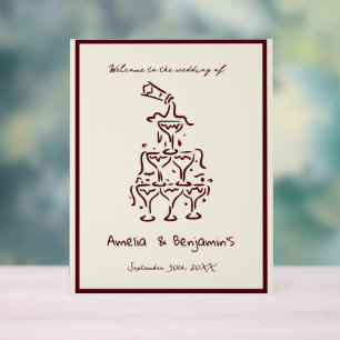 Handgetekende Champagne Toren Retro Bruiloft Welko Acryl Bord