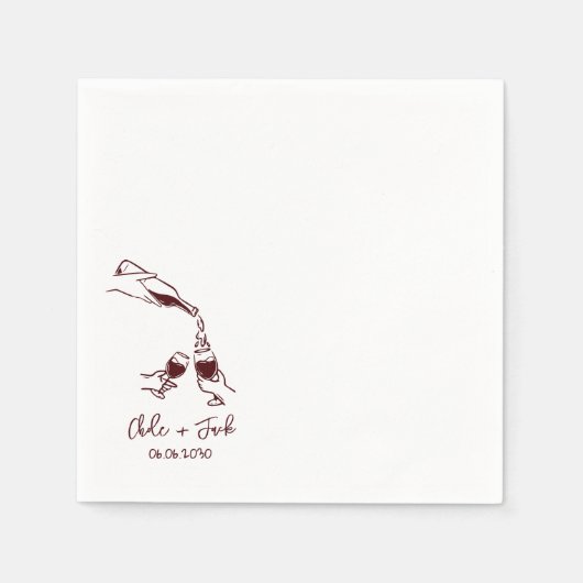 Handgetekende champagneglazen bruiloft servetten (Voorkant)