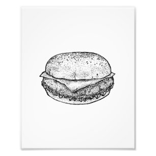 Handgetekende Cheeseburger Kunstprint Foto Afdruk