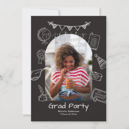 Handgetekende Chic Zwarte Boog Foto Afstudeerfeest Kaart