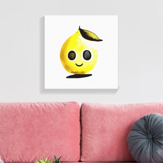 Handgetekende citroen emoji - stretched canvas pri (Insitu (Woonkamer))