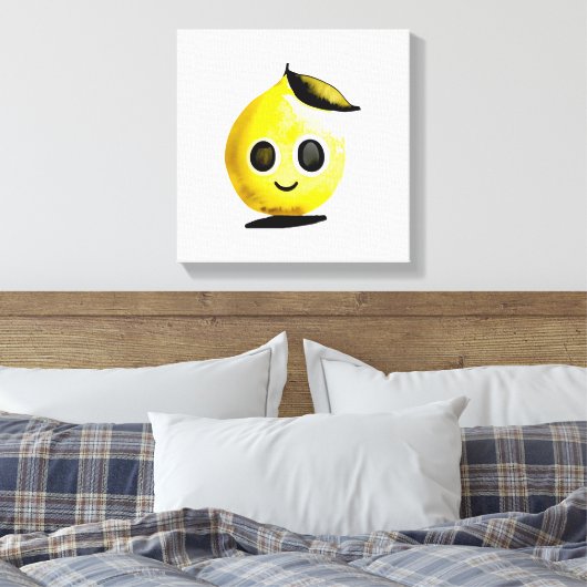 Handgetekende citroen emoji - stretched canvas pri (Insitu (Slaapkamer))