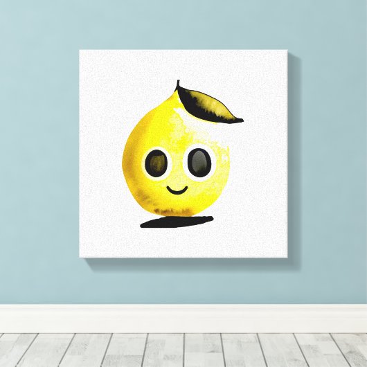 Handgetekende citroen emoji - stretched canvas pri (Insitu (Houten vloer))