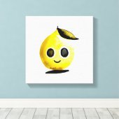 Handgetekende citroen emoji - stretched canvas pri afdruk (Insitu (Houten vloer))