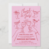 Handgetekende Cocktail Cheers 30e verjaardag Kaart (Voorkant)