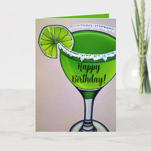 Handgetekende Cocktail Lime Margarita Verjaardagsk Feestdagen Kaart