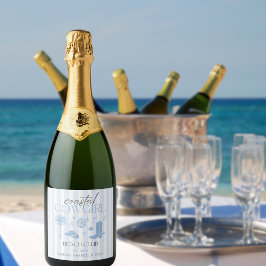 Handgetekende Cowgirl Beach Club Bachelorette Sparkling Wijnetiket