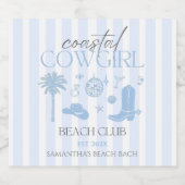 Handgetekende Cowgirl Beach Club Bachelorette Sparkling Wijnetiket (Enkel label)