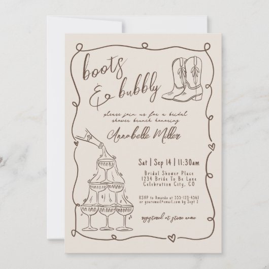 Handgetekende Cowgirl Country Vrijgezellenfeest Kaart (Voorkant)