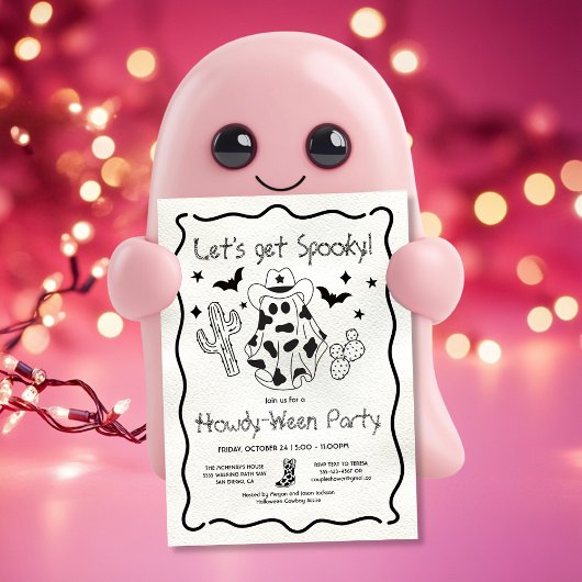 Handgetekende Cowgirl Howdy-ween Party Kaart