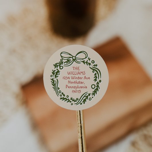 Handgetekende  Cream Christmas Envelope Seals Ronde Sticker