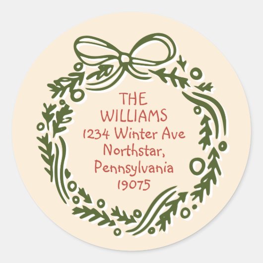 Handgetekende  Cream Christmas Envelope Seals Ronde Sticker (Voorkant)