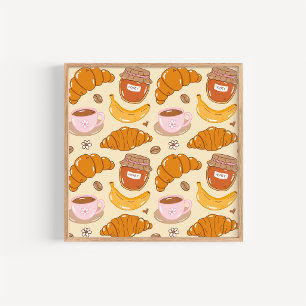 Handgetekende croissants en keuken kunst voor koff poster