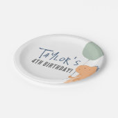 Handgetekende Dinosaurus & Balloon Jongen Verjaard Papieren Bordje (Gekanteld)