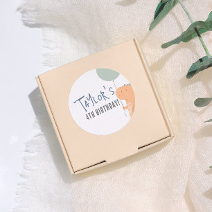 Handgetekende Dinosaurus & Balloon Jongen Verjaard Ronde Sticker