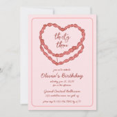 Handgetekende doedel taart roze rode verjaardag kaart (Voorkant)