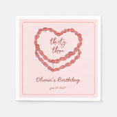 Handgetekende doedel  taart roze rode verjaardag servet (Voorkant)