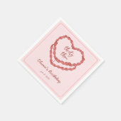 Handgetekende doedel  taart roze rode verjaardag servet (Hoek)