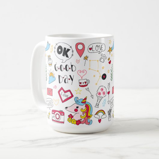 handgetekende doedelen kleurrijke mok (Voorkant links)