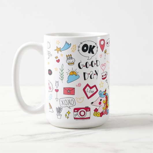 handgetekende doedelen kleurrijke mok (Links)