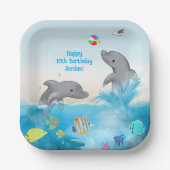 Handgetekende Dolphin Volleybal Splash Ocean Papieren Bordje (Voorkant)