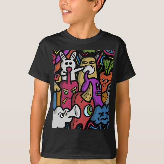 Handgetekende doodle art cartoon stijl t-shirt (Voorkant)