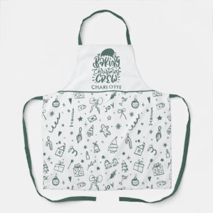 Handgetekende Doodle Bakkerij Kerst Crew Schort