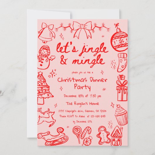 Handgetekende Doodle-illustratie Kerstfeest Kaart (Voorkant)