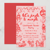 Handgetekende Doodle-illustratie Kerstfeest Kaart (Voorkant / Achterkant)