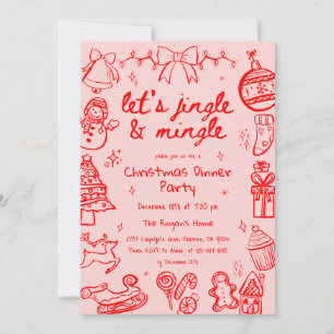 Handgetekende Doodle-illustratie Kerstfeest Kaart