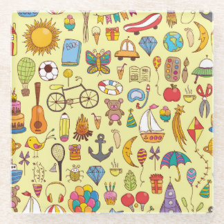 Handgetekende doodle kinder: patroon. glazen onderzetter