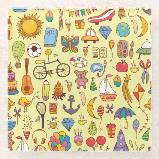 Handgetekende doodle kinder: patroon. glazen onderzetter (Voorkant)