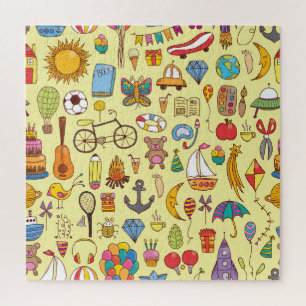 Handgetekende doodle kinder: patroon. legpuzzel