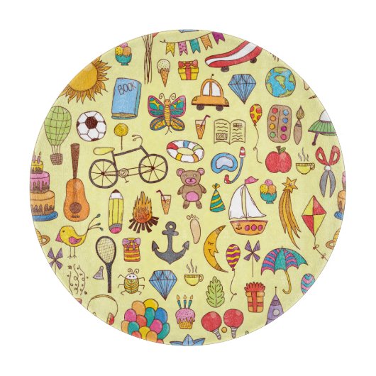 Handgetekende doodle kinder:  patroon. snijplank (Voorkant)