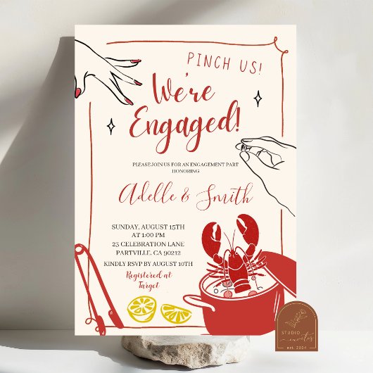 Handgetekende Doodle kreeften kook engagement Kaart