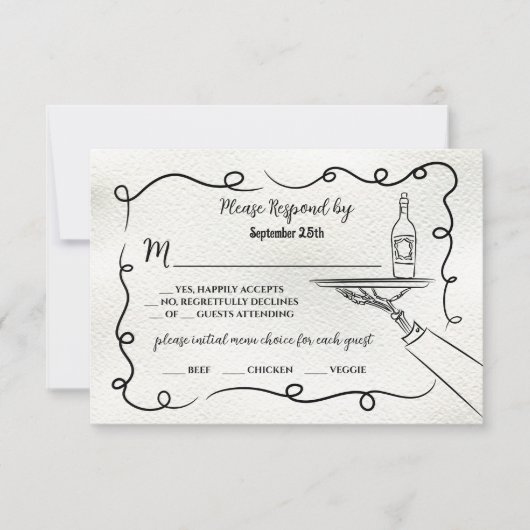 Handgetekende doodle Skeleton RSVP-responskaarten Kaart (Voorkant)