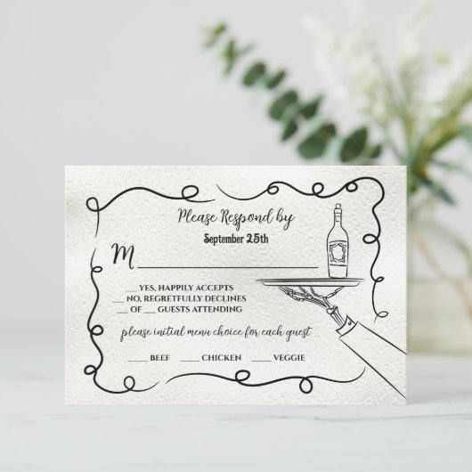 Handgetekende doodle Skeleton RSVP-responskaarten Kaart (Staand voorkant)