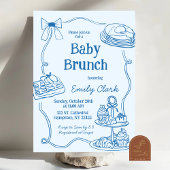 Handgetekende Doodles Blue Baby Brunch Uitnodiging