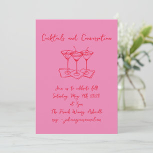 Handgetekende Doodles Cocktails Conversatie Roze Kaart