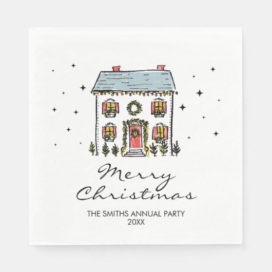 Handgetekende Doodles Home Kerstfeest Servet (Voorkant)