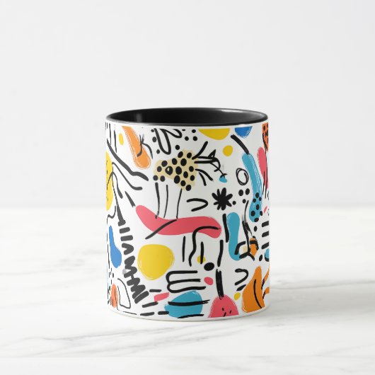 Handgetekende Doodles Speels Patroon Mok (Midden)