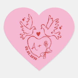 handgetekende Duif Hart Aangepaste Trouw Sticker